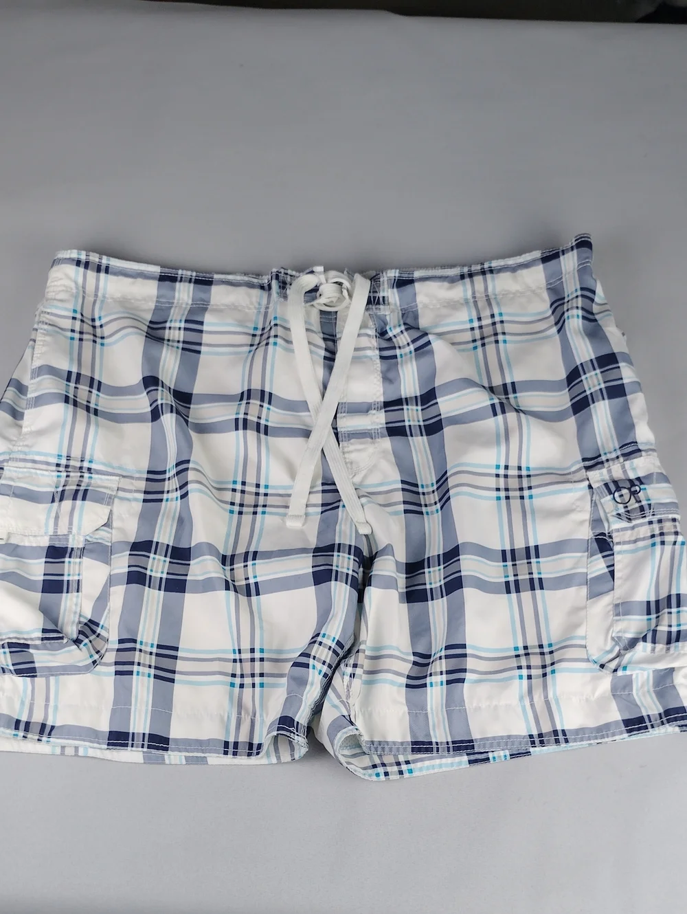 OP Men's Plaid Swim Trunks - White/Navy